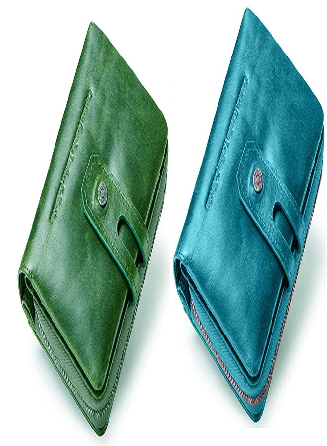 كونتاكتس مجموعة هدايا محفظة كونتاكتس الفاخرة المصنوعة من الجلد الطبيعي (أزرق وأخضر) - Image 1